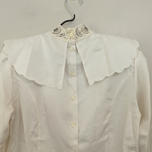Vintage Victorian Revival Satin Embroidery Bib Collar Top Cottagecore - Picture 10 of 12